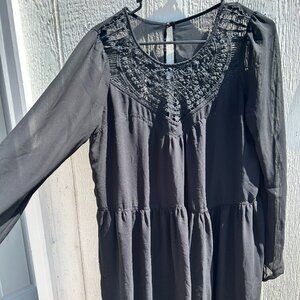Express Sheer Sleeves Black Dress